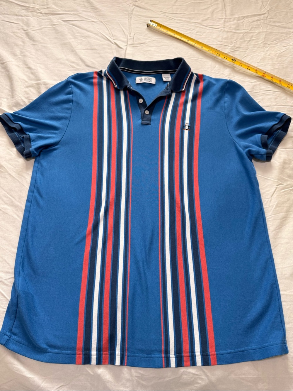 Original Penguin Blue Polo with Red, White and Navy Stripes